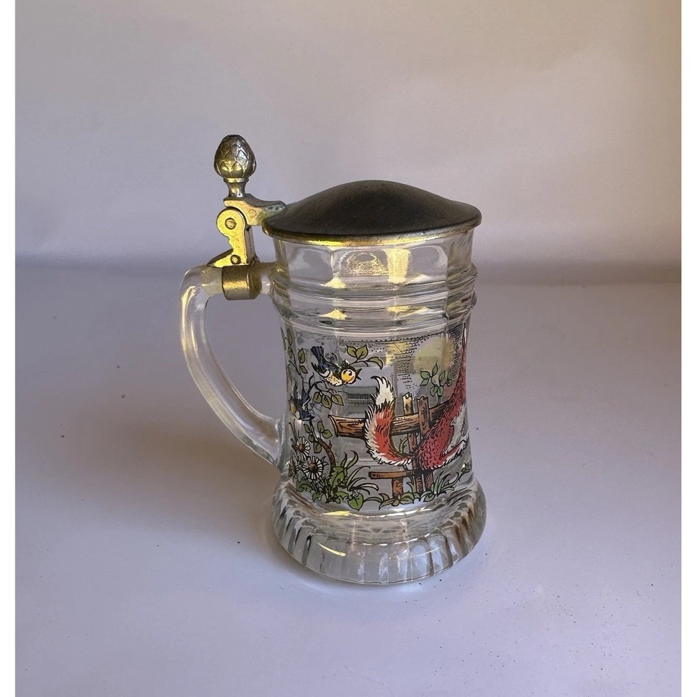VTG BMF Germany Mini Beer Stein Fox and Goose Schnapskrugerl Pewter Lid